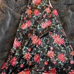 Modcloth Black Midi Dress with Red Floral Pattern
